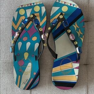 Emilio Pucci Black Sandals with Vibrant Jewel Accents